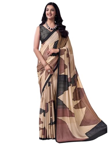 Image of SIRIL Women's Printed Crepe Silk Saree with Unstitched Blouse Piece