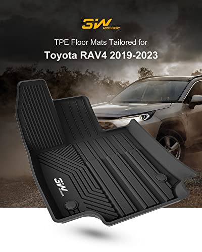 3W Floor Mats Compatible For Toyota Rav4 2019-2023 (Non Hybrid Or Prime) Tpe All Weather Custom Fit Floor Liner For Toyota Rav4 1St And 2Nd Row Full Set Car Mats,Black #TOP1