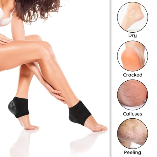 Segbeauty Foot Moisturizing Socks, 8pcs Short Moisturizing Heel Socks with Gel Lining, 4 Pairs Gel Heel Socks Sleeping Overnight for Dry Crack Heel Feet, Toeless Dry Foot Socks for Foot Care Black4