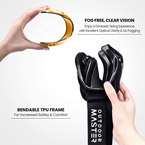 Image of OutdoorMaster Ski Goggles OTG - Over Glasses Ski /Snowboard Goggles for Men, Women & Youth - 100% UV Protection (Blackframe Orangelens VLT65%)