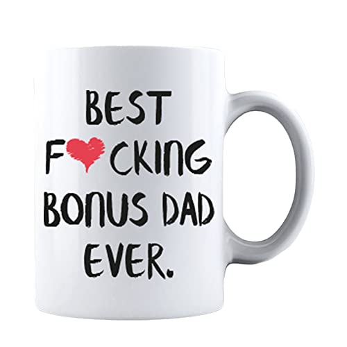 Kropsis Best Fucking Bonus Dad Ever - Present Idea from Daughter, Son, Kids, Child - Funny Cup Ceramic Novelty Coffee Mug for Dad, Papa, Men, Him