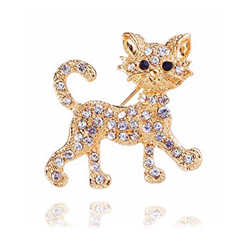 Image of Lovely Crystal Cat Brooch Pin - Sparkling Rhinestone Kitty Brooch Pin for Pet Lovers - Pet Memorial Jewelry