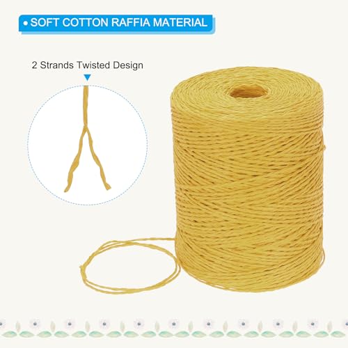 Image of PATIKIL Natural Cotton Raffia Yarn 328 Yard, Crochet Raffia Paper Ribbon for DIY Sun Hat Beach Bag Crochet Yarn Wrapping Knitting, Golden Yellow