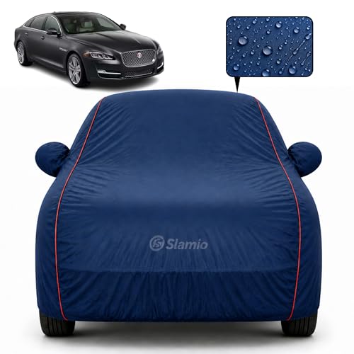 Image of Car Cover for Jaguar XJL | 100% Waterproof Heavy-Duty 3-Layer Car Body Cover | All-Weather Rain, UV, Sun & Dust Protection | Custom Fit | Mirror & Antenna Pockets | Navy Blue