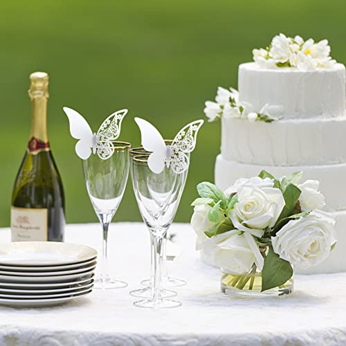Tischkarten für Weingläser,50 Stücke Hochzeit Tischkarten Platzkarten Namenskarten Hohl Schmetterling Tischdeko Karte Hochzeitsgast Karten für Weinglas Bankette Tischdekoration Geburtstag Party,Rosa