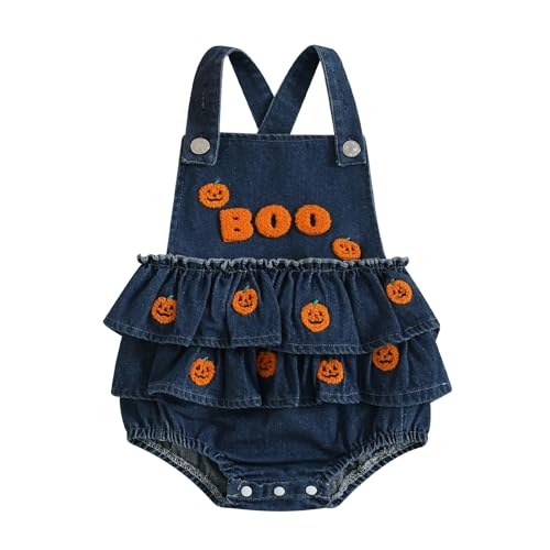 Baby Girl Jean Clothes Cute Pumpkin Embroidered Bodysuits Romper Newborn Girls Cake Smash Outfit