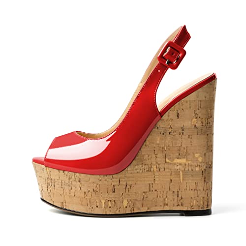 YODEKS Women's Platform Sandals Wedge Heel Peep Toe High Heeled Pumps Platform Wooden Heel Summer Wedge Heels Shoes2