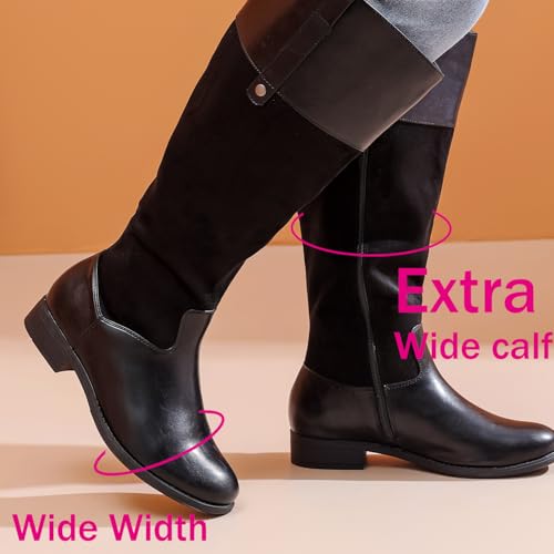 Luoika Women's Extra Wide Calf Knee High Boots, Plus Size Wide Width Knee-High Boots Winter Fall Low Heel Ridding Boots.2