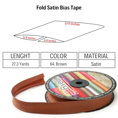 Image of Fold Satin Bias Tape - 99+ Colors - 3 /4 Inches Wide - 27 Yards - Fold Satin Binding Bias Ribbon Fabric Piping Bias Binding Tape for Sewing Clothing DIY (64. Brown) BYS64