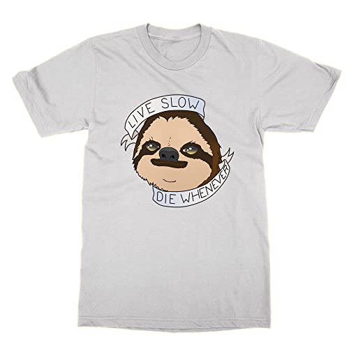 T-shirt Sloth Live Slow Die Whenever blanc taille L pour un style décontracté