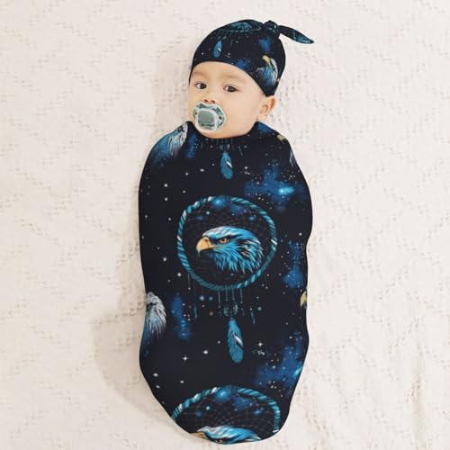 Image of Dream Catcher with Eagle Newborn Swaddle Blankets Hat Sets Soft Baby Receiving Blanket Swaddle Sack for Baby Shower Infant Boy Girl Gift