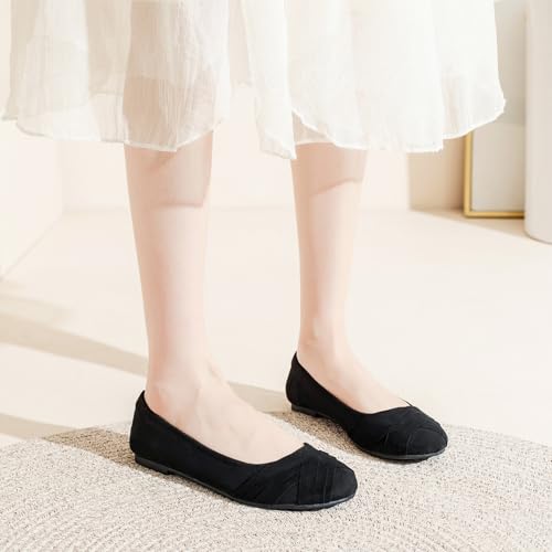 Image of Veittes Women's Wide Width Flat Shoes, Dressy Round Toe Slip On, Soft Comfortable Office Work Daily Walking Ballet Flats.