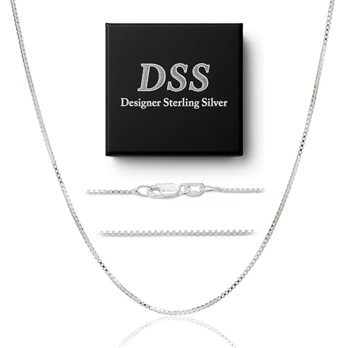 DSS 925 Sterling Silver Necklace for Women, Box Chain 0.8mm, Lobster Claw Clasps, Sterling Silver Chain, Italian Jewelry for Women, 16in