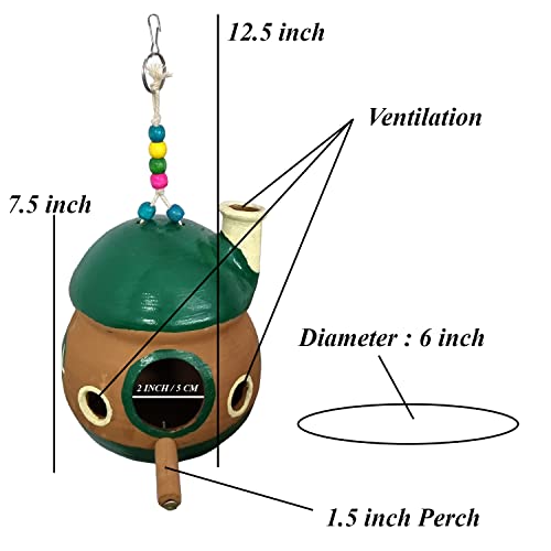 Image of Jainsons Pet Products Handmade Earthenware Bird Nest Bird House Breeding House for Sparrow, Budgies and Finches Eco Friendly for Garden Balcony Hanging