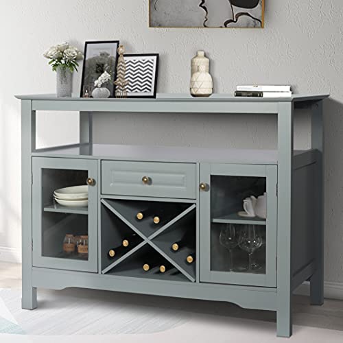 Gbu Modern Buffet Cabinet With Wine Rack - Wooden Kitchen Sideboard, Bar Cabinet With Storage For Dining Room Living Room Bar Buffet, Cupboard Table, Grey #TOP1