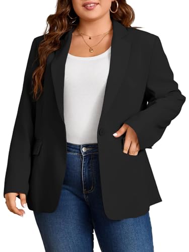 Cicy Bell Womens Plus Size Casual Blazers Open Front Long Sleeve Work Office Suit Jackets Black