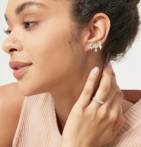 TIGRADE 3.5mm Engagement Ring Half Cubic Zirconia Stainless Steel Eternity Wedding Band for Women Size 3-12.54