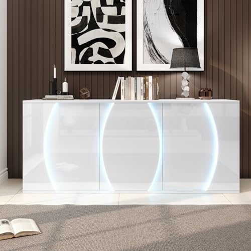 Sweiko Meuble d'appoint Blanc pour Salon, 150 x 40 x 70 cm, Meuble de Salon à Trois Portes...