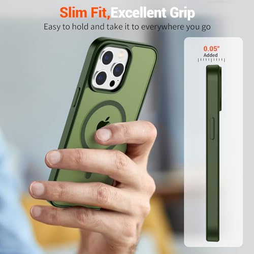 Image of SUPFINE Magnetic for iPhone 14 Pro Case (Compatible with MagSafe) (Military Grade Drop Protection) Slim Translucent Matte Shockproof with Anti-Fingerprint Phone Case,Cangling Green