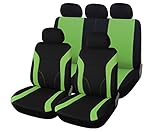 ⭐️ Material & Eigenschaften: Schwarze Auto-Sitzschoner mit grünen Details aus hochwertigem Polyester | Anpassungsfähig, pflegeleicht (waschbar) & atmungsaktiv.