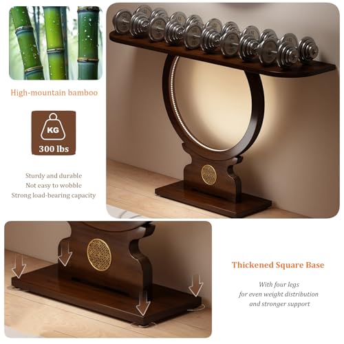 Mesa consola con brillo LED de bambú sólido prémium e incrustaciones decorativas 6