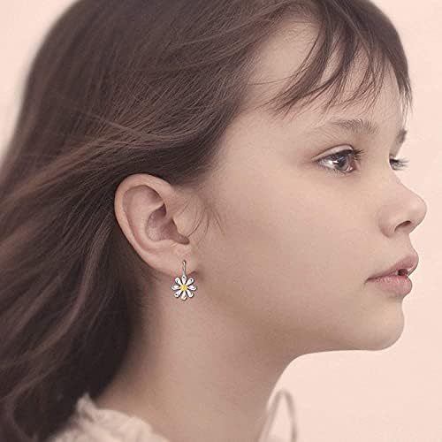 Adramata 925 Sterling Silver Flower Earrings for Women 14K White Gold Plated Sky Flower Leverback Earrings Flower Leverback Dangle Drop Earrings
