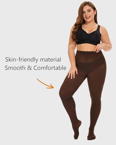 Image of DUCMODA Plus Size Tights for Women, Ultra Soft Solid Color Semi-Opaque Pantyhose, Nylon High Waist Stockings 1X 2X 3X 4X