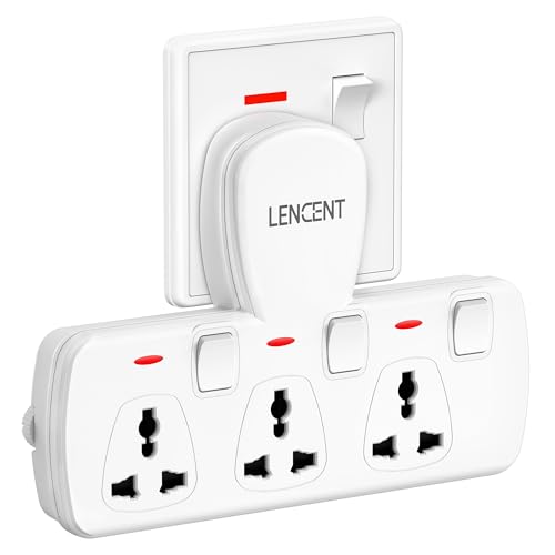 LENCENT Multi Plug Extension Socket, 3 Way Electrical Outlet Extender, Wall Charger, Universal Plug Adapter, Charging Station for Home, Office, Kitchen, Individually Switched