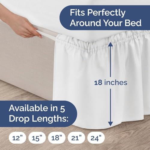 Image of Bed Skirt - Wrap Around Dust Ruffle Bed Frame Cover with Easy Fit Elastic Strap, Double Size 24 Inch Inch Drop, Microfiber Pleated, Machine Washable | White, (72inchx72inch)