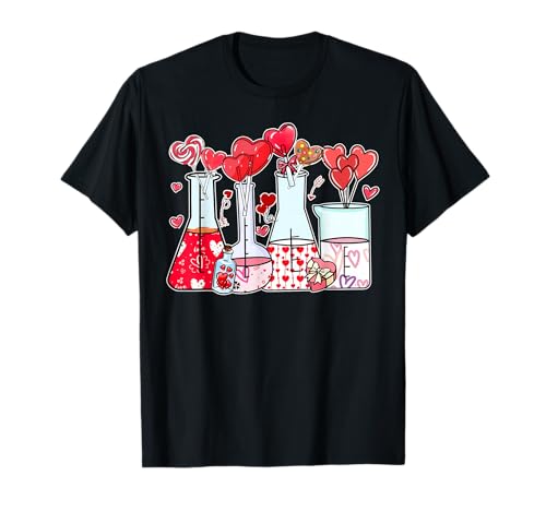 Beaker Test Tube Heart Laboratory Valentines Science Teacher T-Shirt