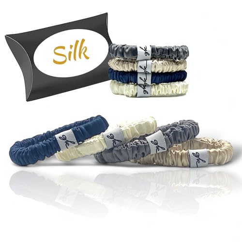 Silk Scrunchies for Women No Damage Mulberry Silk No Slip 4 Pack-...
