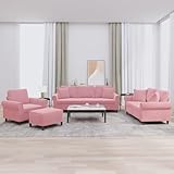 Holamys 4-TLG. Sofagarnitur, Rosa Samt, Robustes Metallgestell, Bequeme Polsterung, inklusive Hocker...