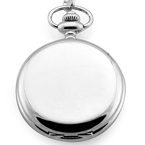 Smooth Stainless Steel Case White Dial Arabic Numbers Modern Pocket Watch with Chain