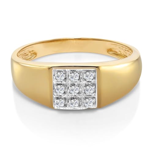 Gem Stone King Solid 10k Yellow Gold Natural White Diamond Wedding Anniversary Ring For Men | Available In Size 7,8,9,10,11,12,133