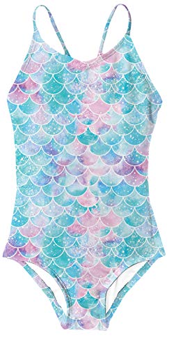 AIDEAONE Bathing Suits for Baby Girls One Piece Rainbow Stripe Mermaid Swimsuit 3D Printed High Waisted Swimwear 3-4T