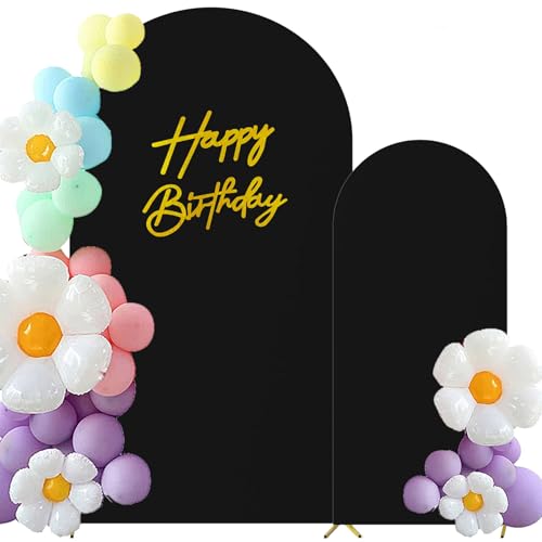 HAINARverS Set of 2 Stretchy Arch Backdrop Covers with Sign,Black, 6/7.2FT