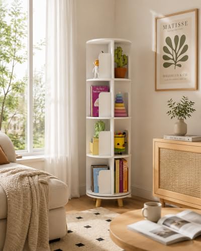Xinyvee Bibliothèque Meuble de Rangement Tournante, Bibliotheque Livre Tournante, Bibliotheque Rotative, Etagere Chambre Blanche, étagère Bibliothèque...
