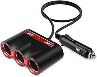 Car Cigarette Lighter 120W Multi Socket,3 Socket Splitter 12V/24V Car Cigarette Lighter Adapter with Dual USB Ports LED Voltage Monitor for iPhone, iPad, GPS, Dashcam, Radar Detector and More