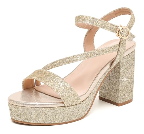 DADAWEN Platform Heels for Women High Block Chunky Open Toe Ankle Strap Heeled Sandals Wedding Party Evening Prom Dance Dress Pump Sandals Shoes