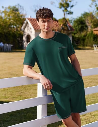 Image of Ekouaer Men's Pajamas Set Casual Short Sleeve Shirts and Shorts Soft 2 Piece Loungewear With Pockets