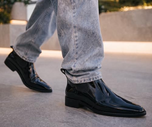 Image of Kraasa Men's Synthetic Leather Chelsea Boots - Slip-On Ankle Boots with Elastic Side Panels & Low Heel, Formal Casual Wear