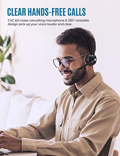 Mpow Pro Trucker Bluetooth Headset V5.0, Wireless Headphones with Microphone for Cell Phone, Office Bluetooth Headset, cVc 6.0 Noise Canceling, On Ear Headphones for Call Center, Truck Driver, Skype