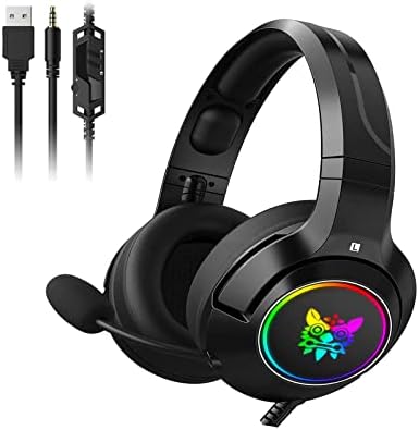 Gaming Headset PC Headset Gaming Headphones with Microphone with Cool RGB Lights Noise Canceling Over Ear and Snug Earmuffs for PC PS4 PS5