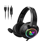 Gaming Headset PC Headset Gaming Headphones with Microphone with Cool RGB Lights Noise Canceling...
