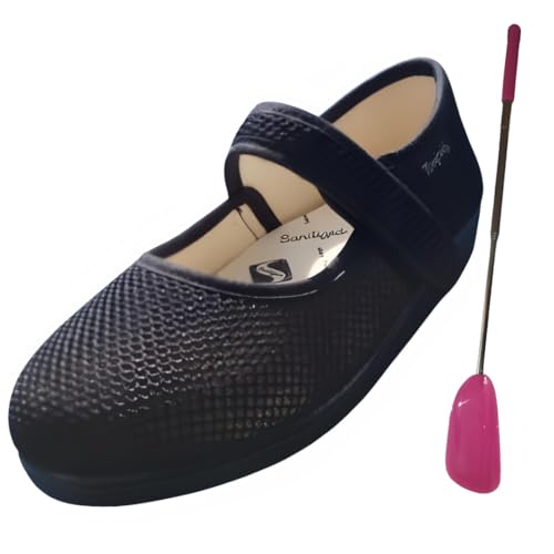 Zapatos Ortopédicos Mujer - Zapatillas Horma Ancha – Cómodas – Pies Delicados (Negro, Sistema Tallas Calzado EU, Adulto, Números, 3X-Ancho, 41)
