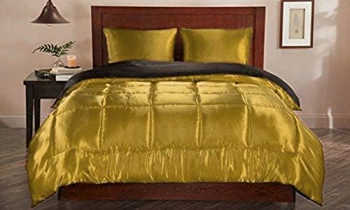 Soft Satin Silk 5 Pieces Comforter Oversized King Bedding Set Gold ( Both Side ) Bed in A Bag Quilt Bedding Comforter Set ( 1 Comforter & 4 Pillowcases )