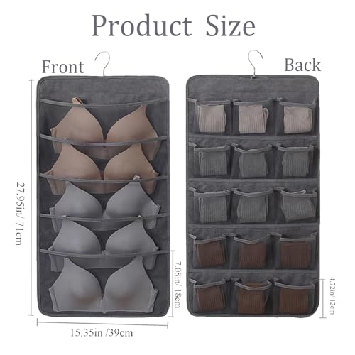 1Pack Closet Organizers and Storage, Wardrobe Underwear Hanging Storage Shelves, Portable Mesh Oxford Cloth Foldable Washable Rotating Organization for Pants Socks Underwear Bra（5+15 Pockets） by Weahoen - Image 7