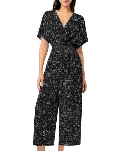 Slowcolin Women'S Summer Casual Jumpsuit Chiffon Floral Short Sleeve Romper V Neck High Waist Wide Leg Pants With Pockets 2024 cover