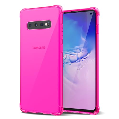 Svanove for Samsung Galaxy S10 Case Clear, Neon Bright Vibrant Color, Transparent Jelly Protective Silicone Phone Case for Women Girly Cute, Thin Slim Soft Flexible TPU Bumper, Hot Pink