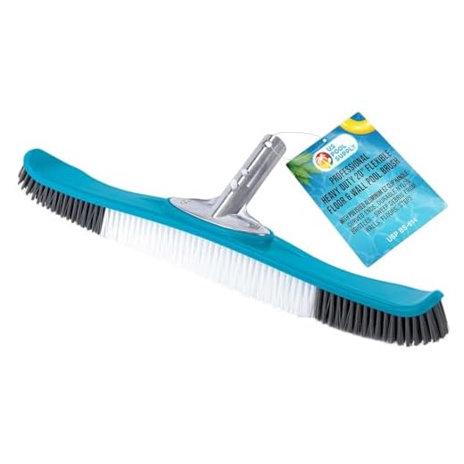 U.S. Pool Supply Professional Heavy Duty 20" Flexible Floor & Wall Pool Brush with Polished Aluminum EZ Clip Handle - Curved Ends, Durable Nylon Bristles - Sweep Debris from Walls, Floors, Steps